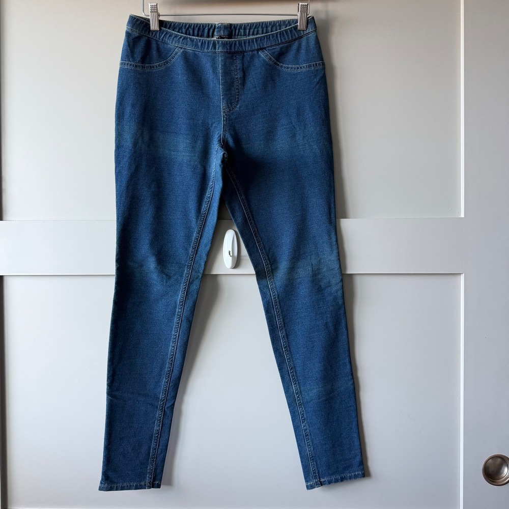Hue Denim Leggings Women M Blue Stretch Pull On Skinny Jeggings Classic Comfort